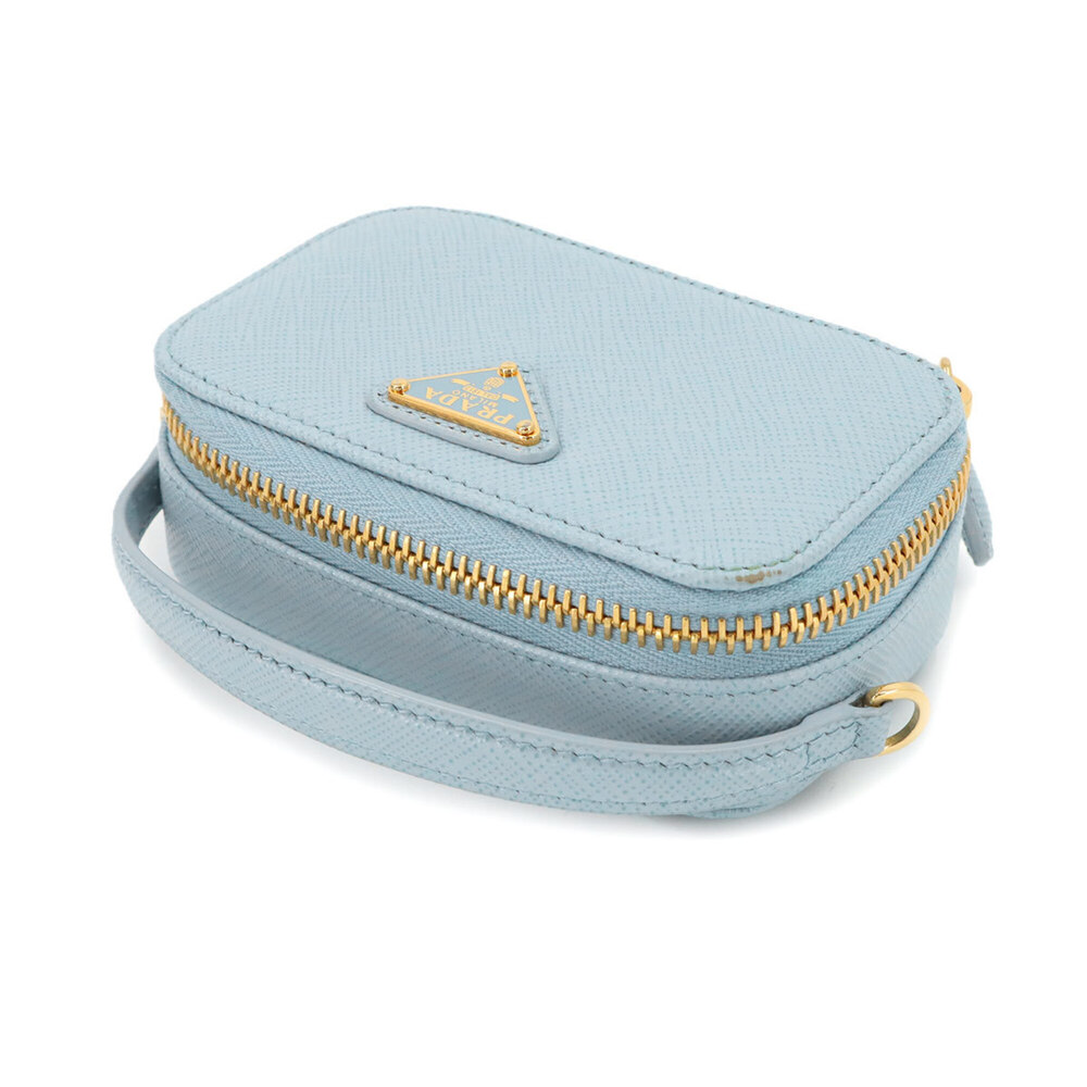 Prada Saffiano Triangle Mini Handbag Pouch Chain Shoulder Leather Light Blue ... - Picture 6 of 10